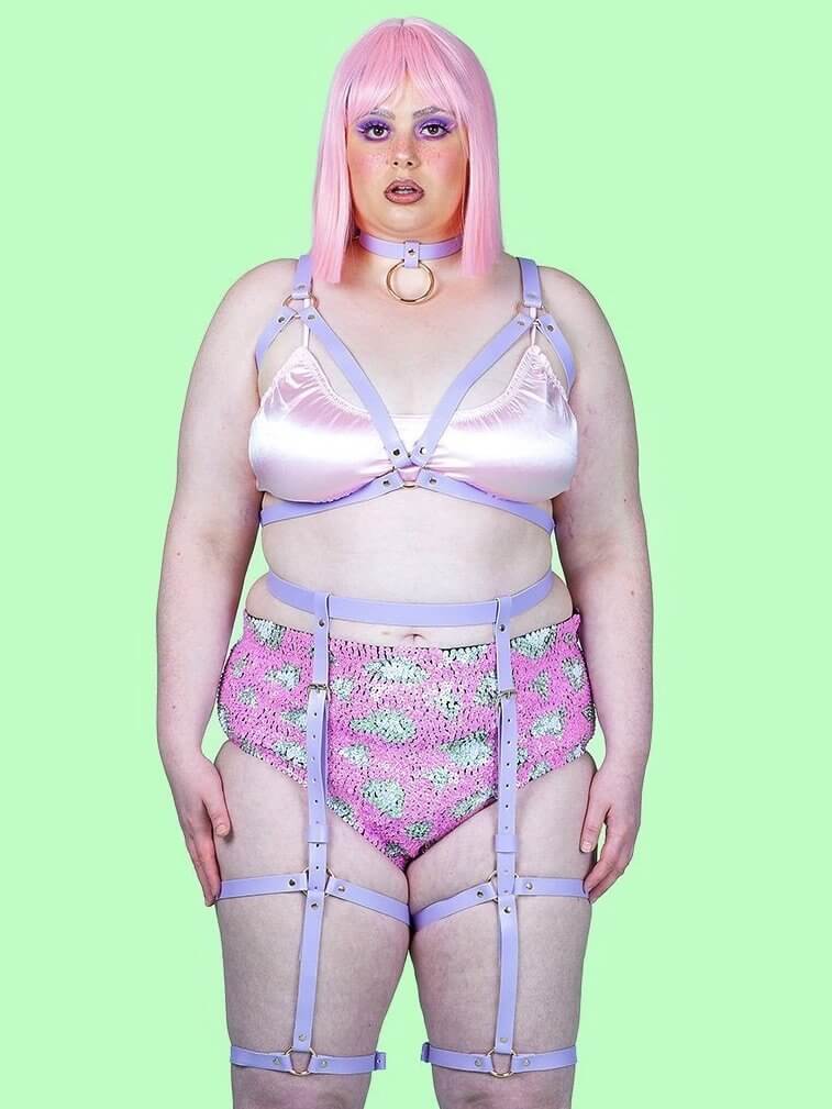 Iconic_Bella_Pink_Faux Vegan Leather_plus size_Chest body Harness_Lolli Wraps_Australia
