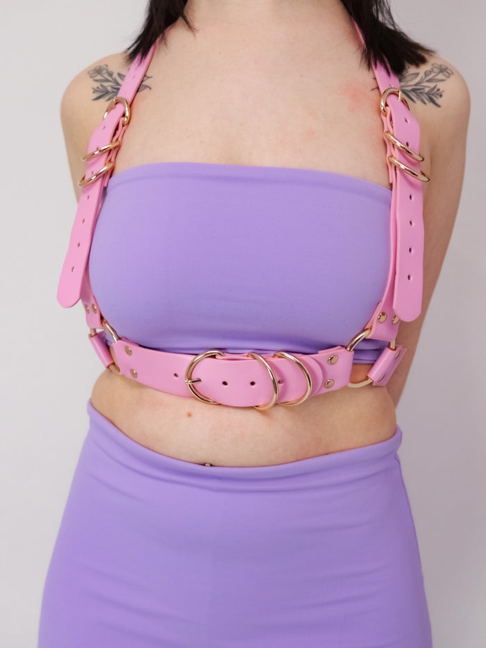 belt harness- chest and waist- vegan faux leather- pastel- alternative- festival- cosplay- adult play- Lolli wraps Australia