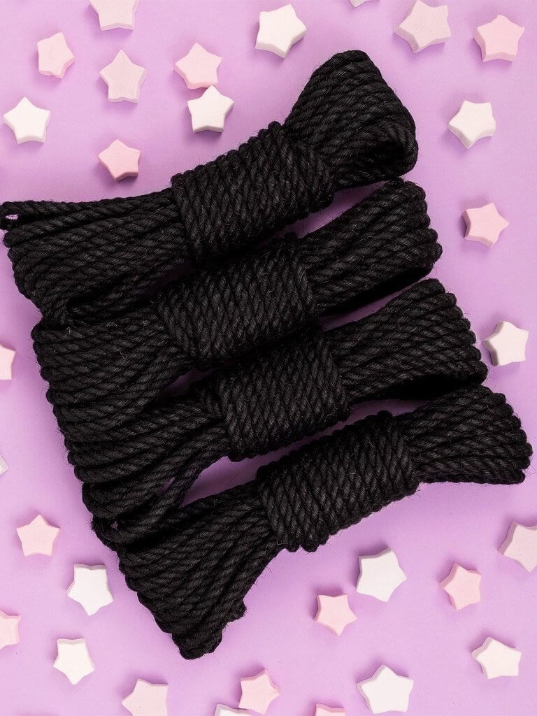 Black Vegan Jute Shibari Rope For Bondage Kinbaku Style Art _ 4 Pack _ Lolli Wraps Victoria Australia